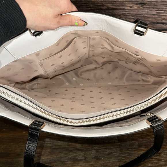 Kate Spade Staci Bag Purse Leather Laptop Tote in Tan, White & Black Color Block - Picture 8 of 11